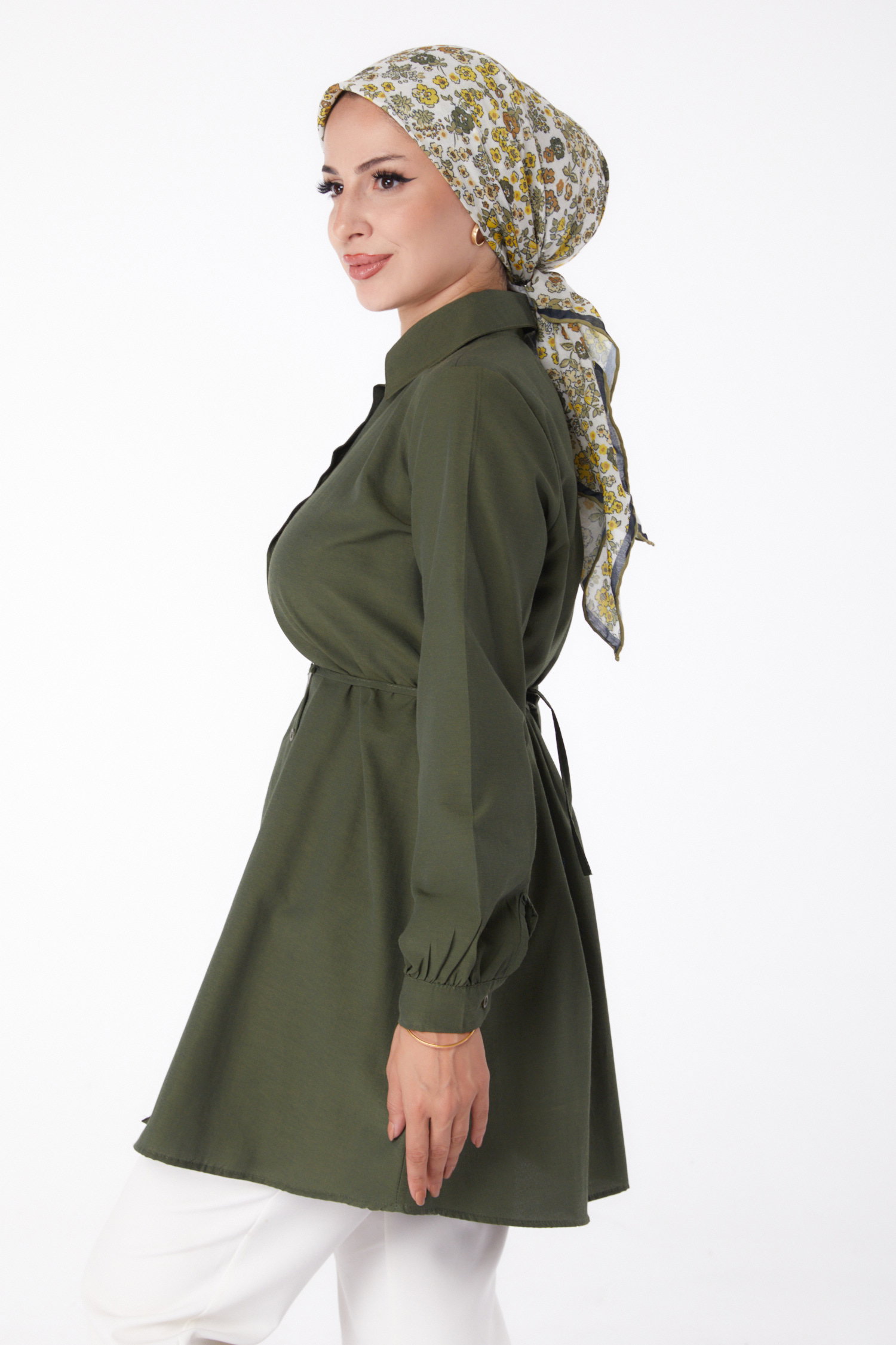 Düz Gömlek Yaka Kadın Haki Tunik - 13280 - 4