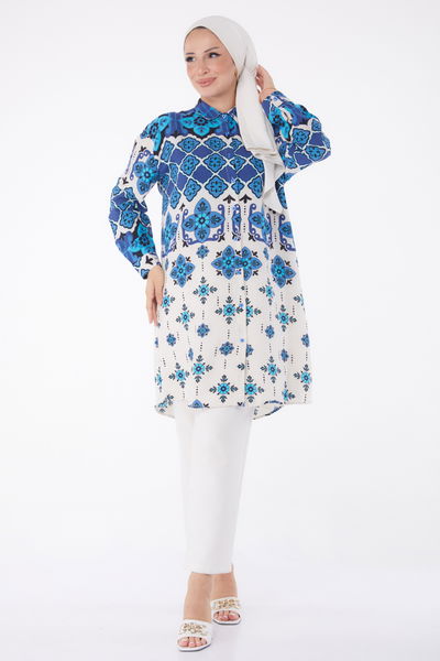 Desenli Tunik Indigo - 26004 