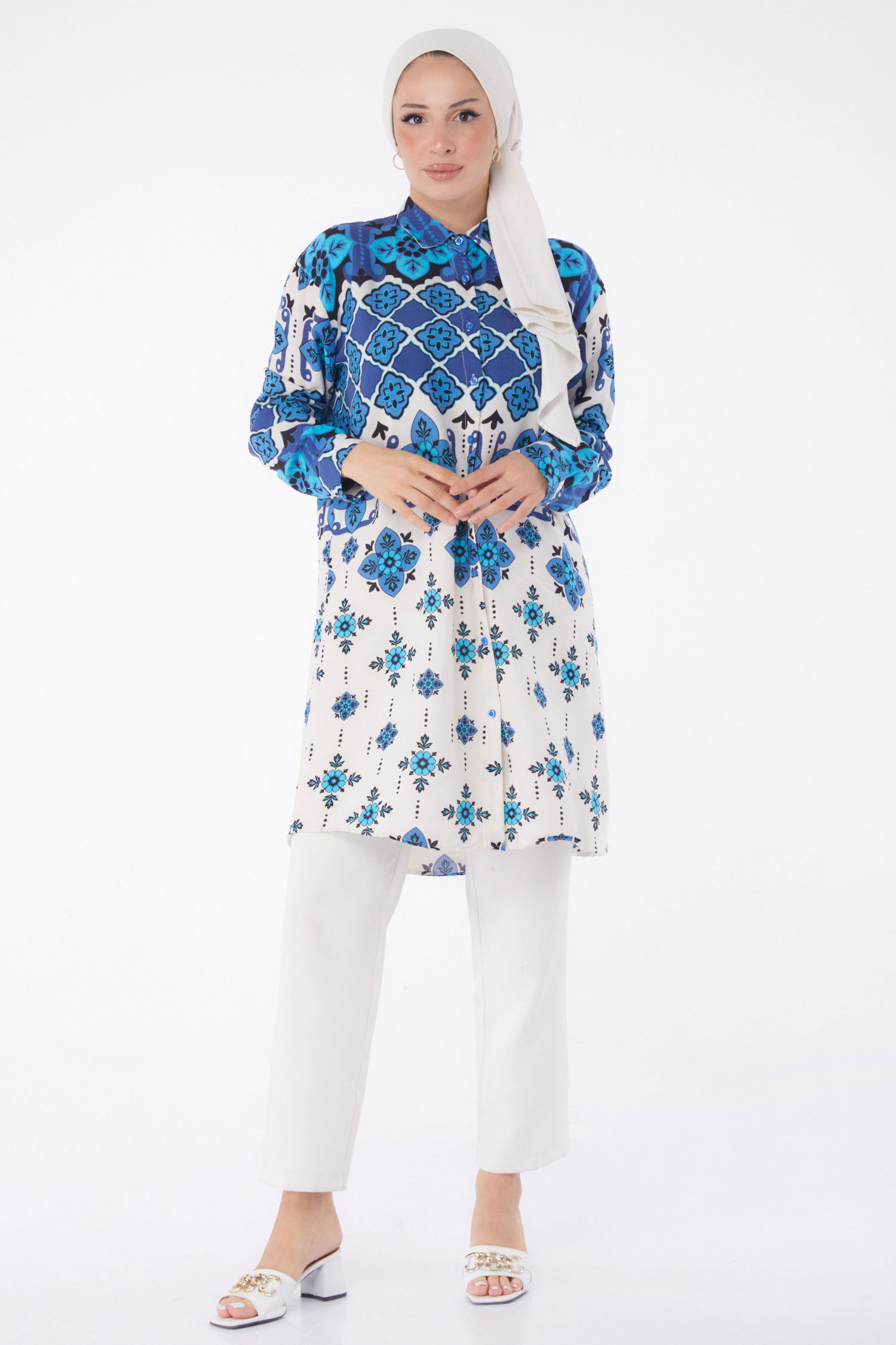Desenli Tunik Indigo - 26004 - 2