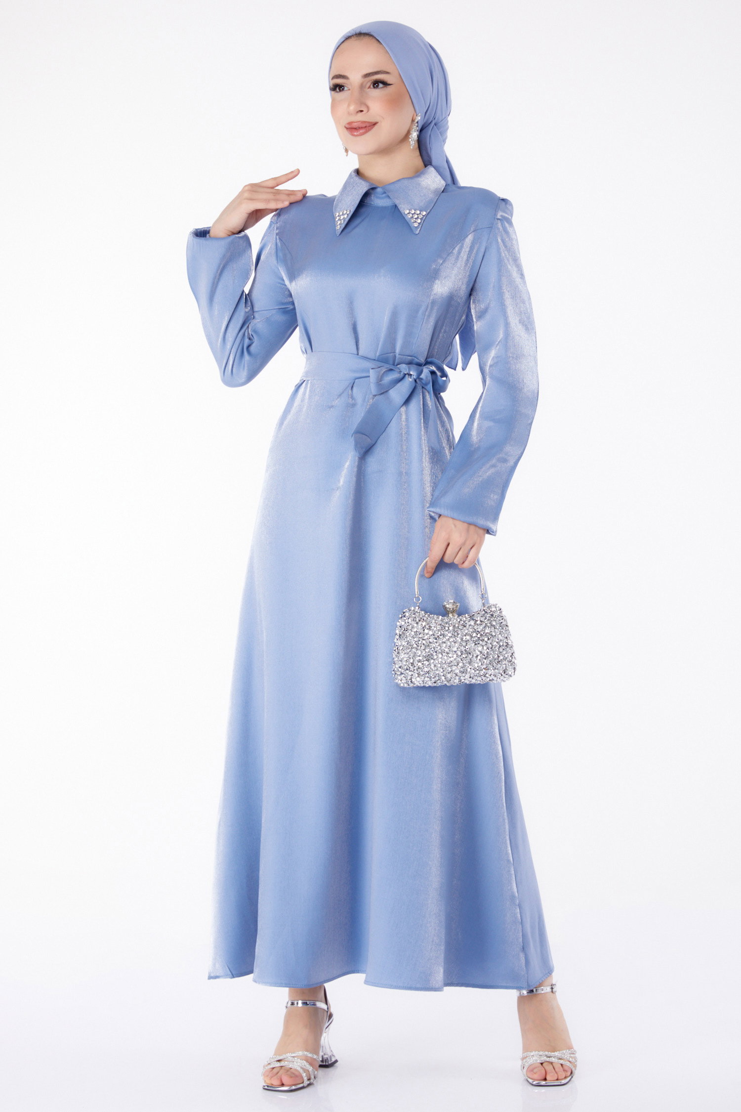 Kuşaklı Elbise Indigo - 25406 - 1