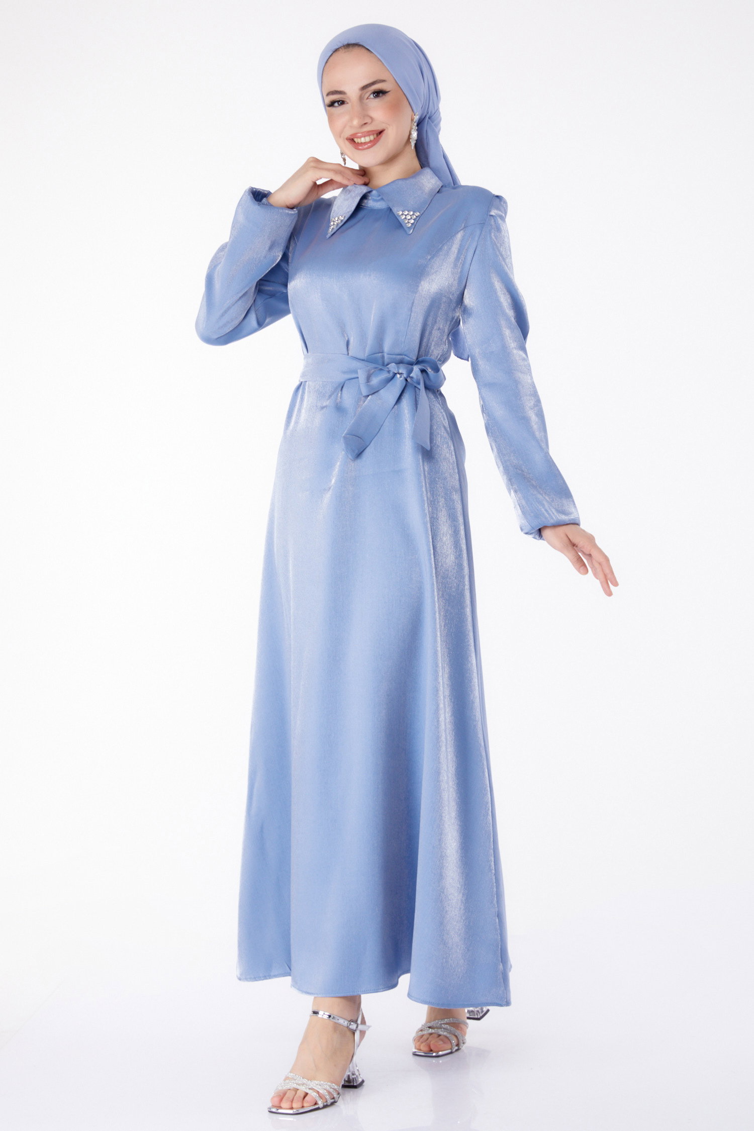 Kuşaklı Elbise Indigo - 25406 - 2