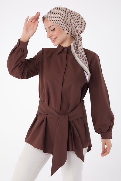 Bağcık Detaylı Tunik Kahve - 13250 