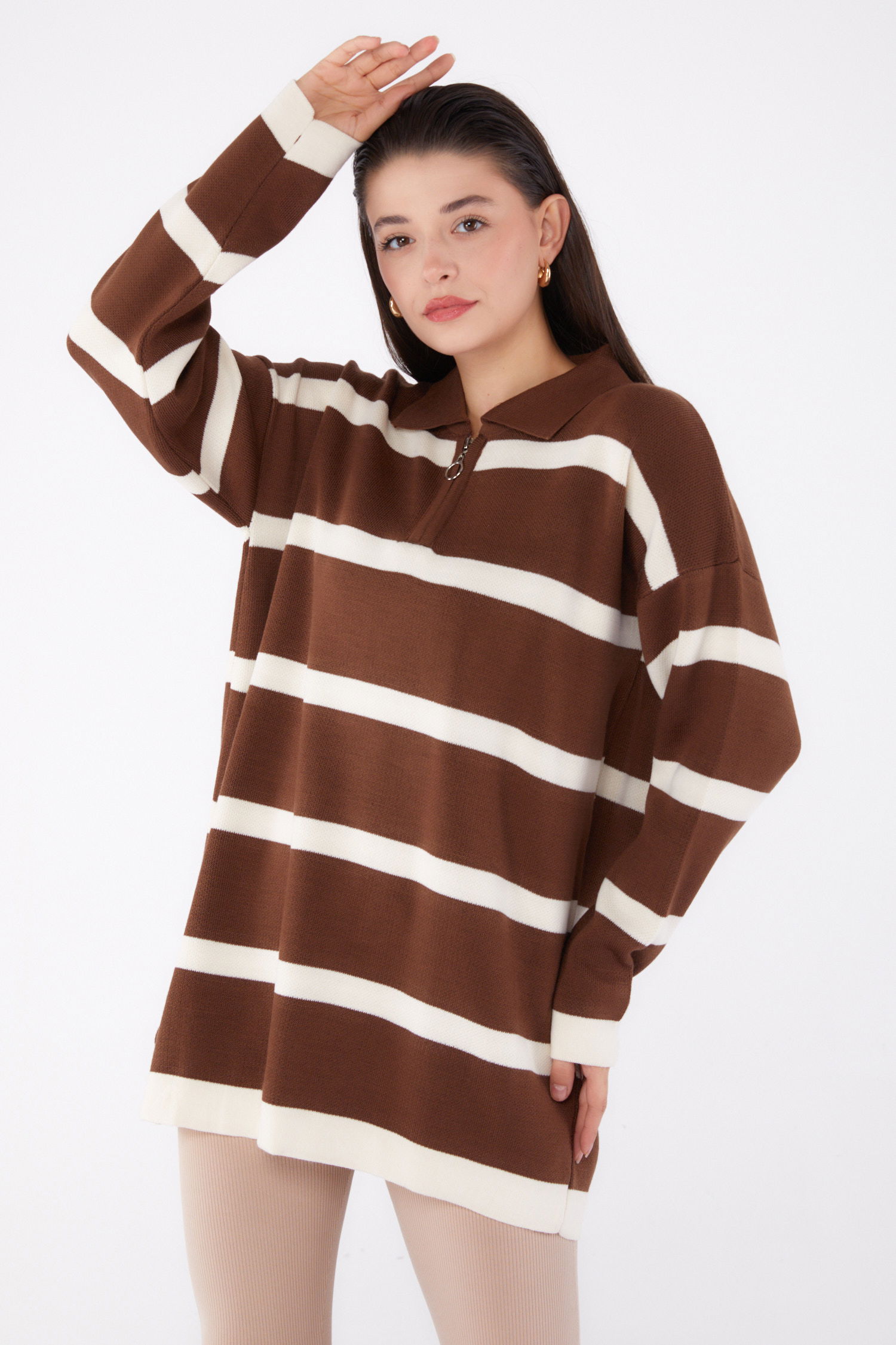 Çizgili Triko Tunik Kahve - 26420 - 2