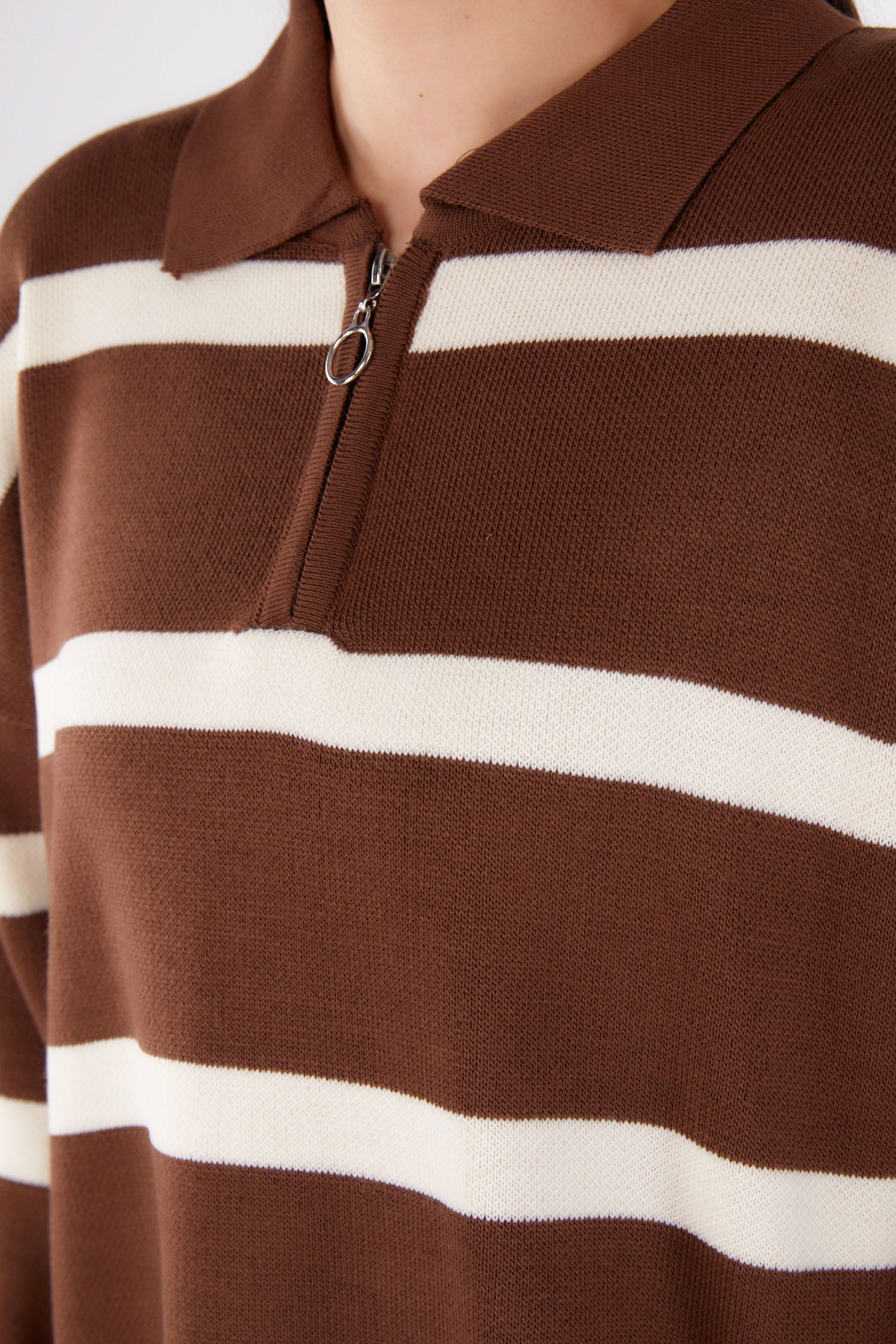 Çizgili Triko Tunik Kahve - 26420 - 6