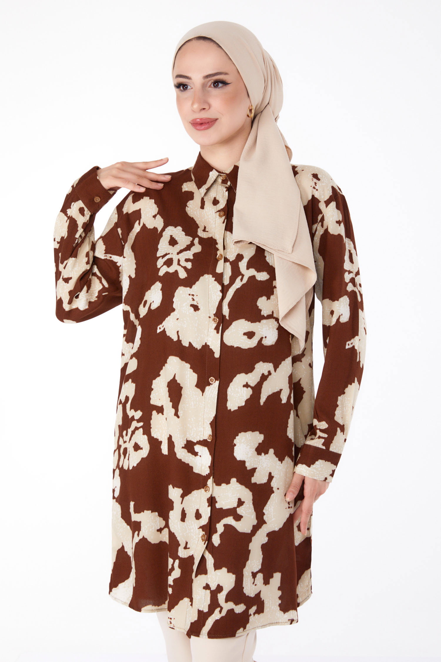Desenli Tunik Kahve - 25605 - 29