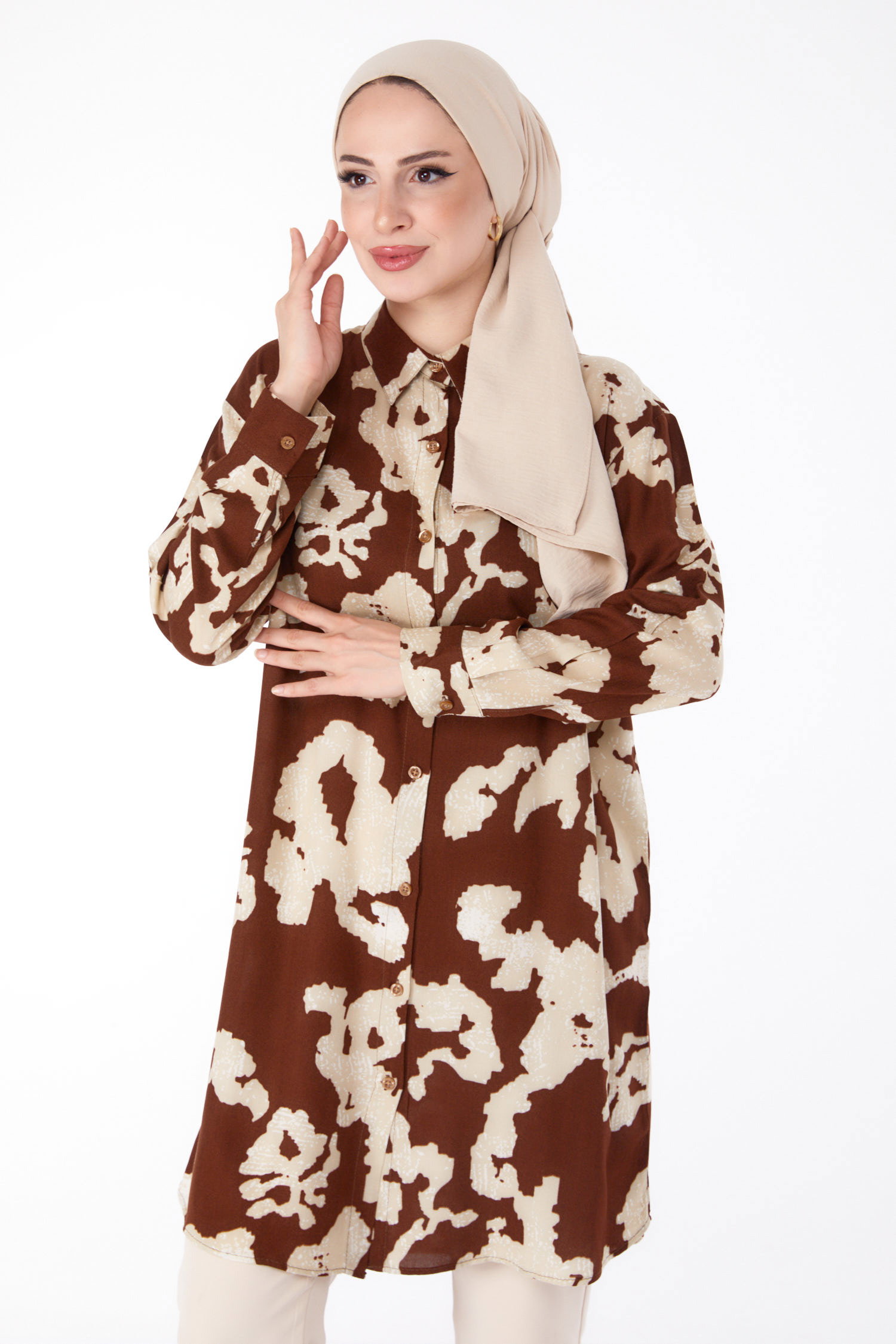 Desenli Tunik Kahve - 25605 - 20