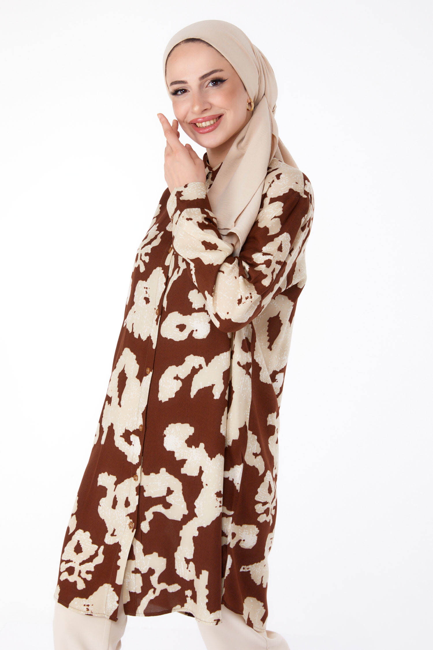 Desenli Tunik Kahve - 25605 - 3