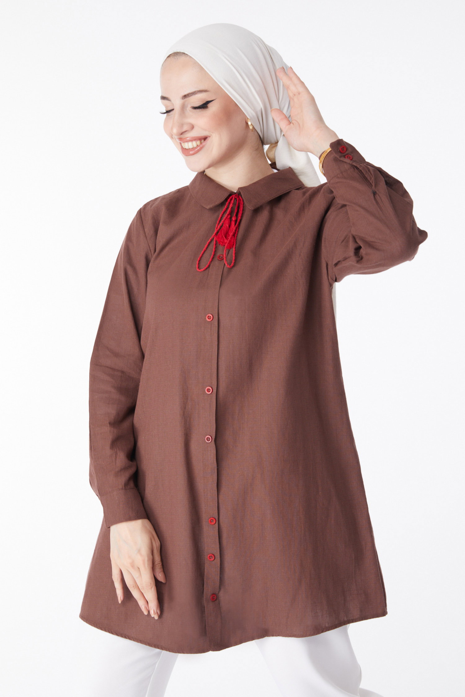 Püskül Detaylı Tunik Kahve - 13159 - 1