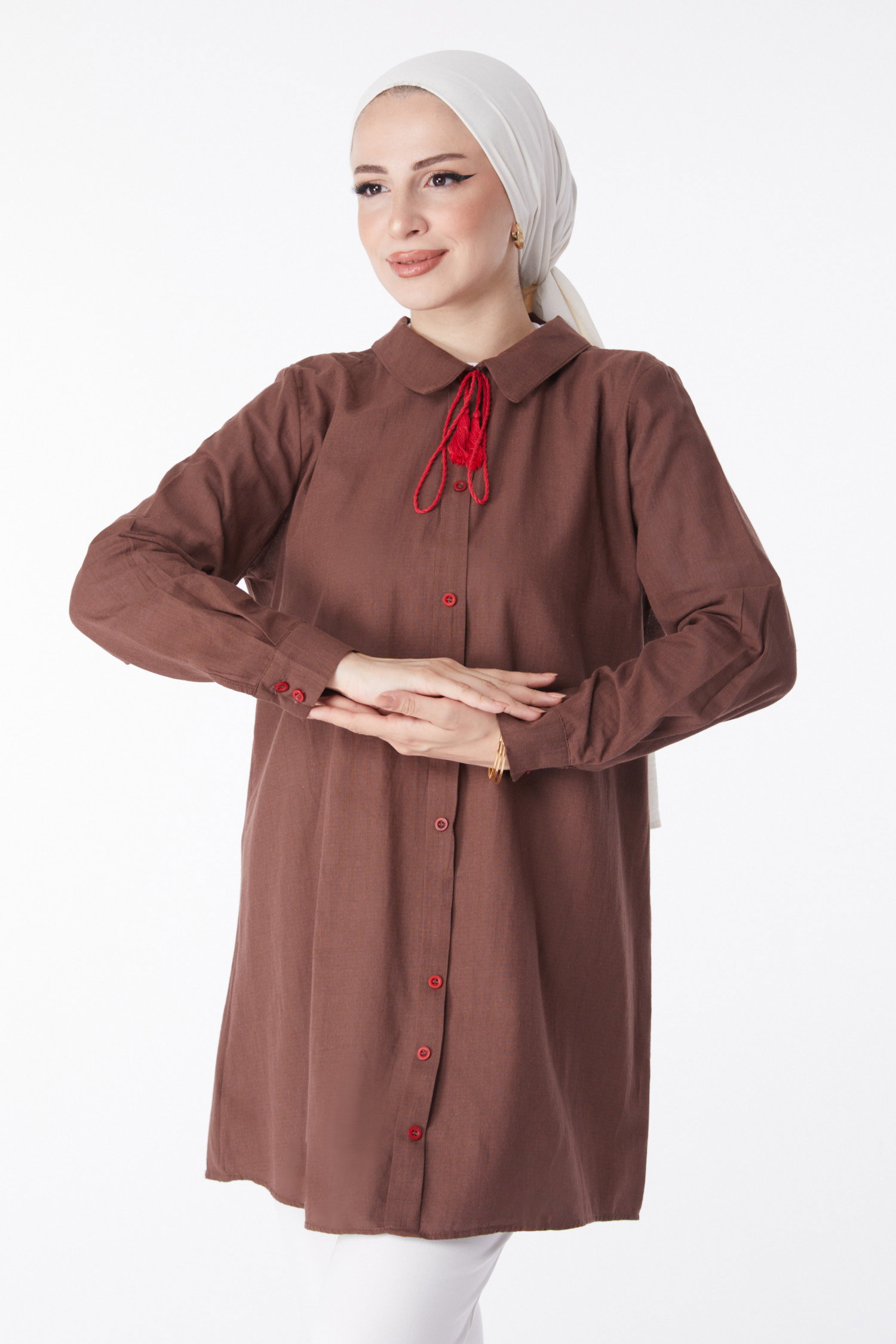 Püskül Detaylı Tunik Kahve - 13159 - 2