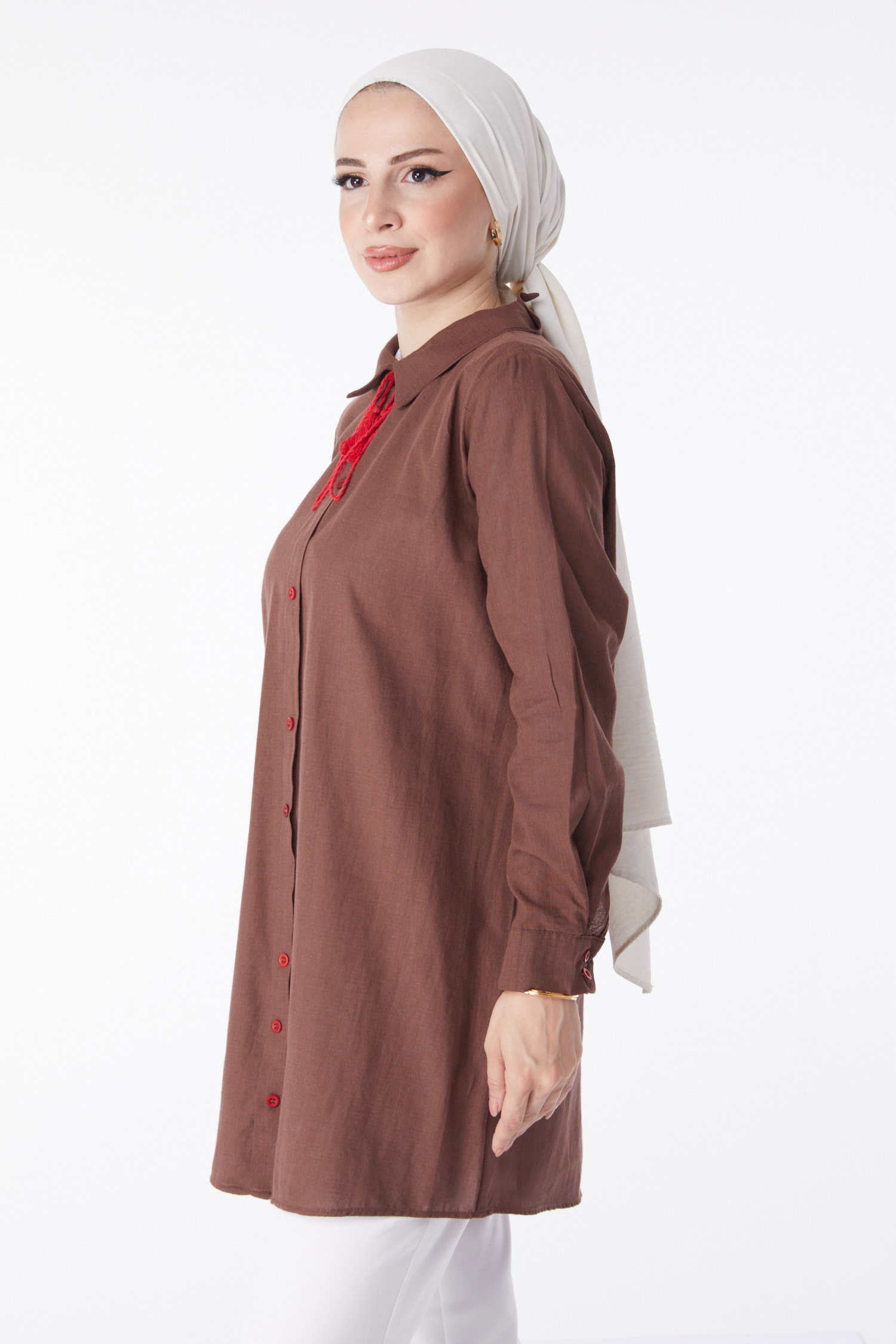 Püskül Detaylı Tunik Kahve - 13159 - 3
