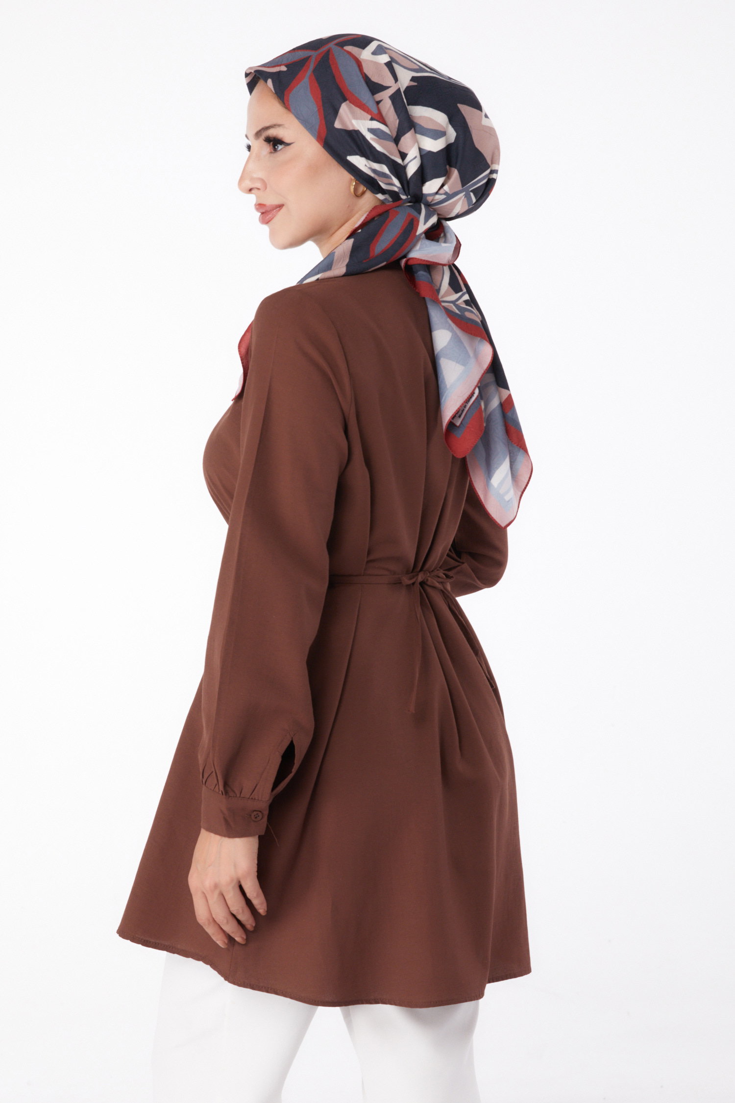 Düz Gömlek Yaka Kadın Kahve Tunik - 13280 - 5