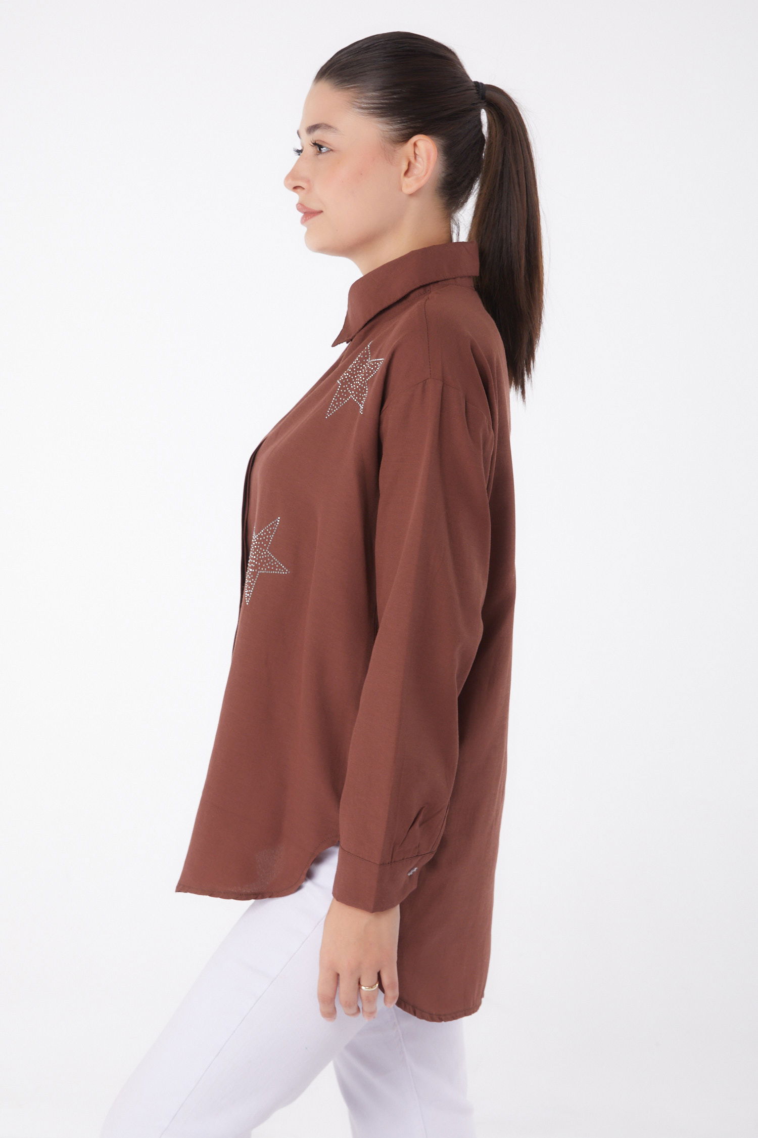 Yıldız Taşlı Gömlek Kahve - 13255 - 3