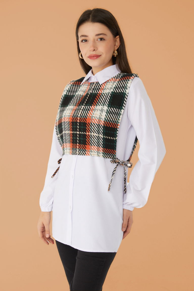 Düz Gömlek Yaka Kadın Kiremit Gömlek Süveter İkili Takım - 13347 - TOFİSA