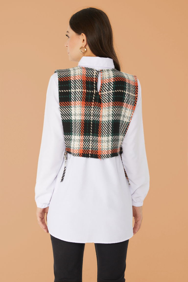 Düz Gömlek Yaka Kadın Kiremit Gömlek Süveter İkili Takım - 13347 - TOFİSA