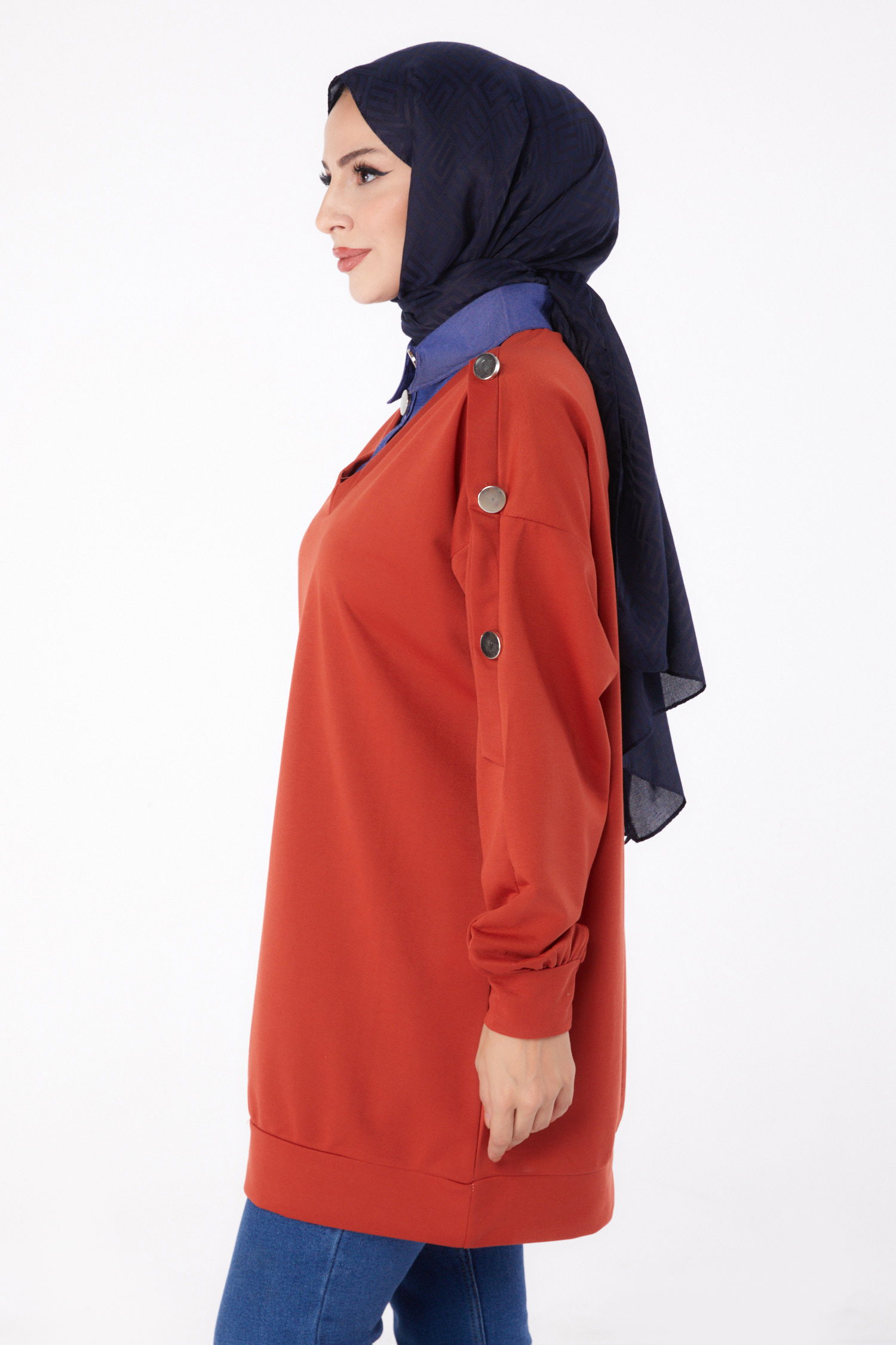 Kot Detaylı Sweatshirt Kiremit - 13298 - 4