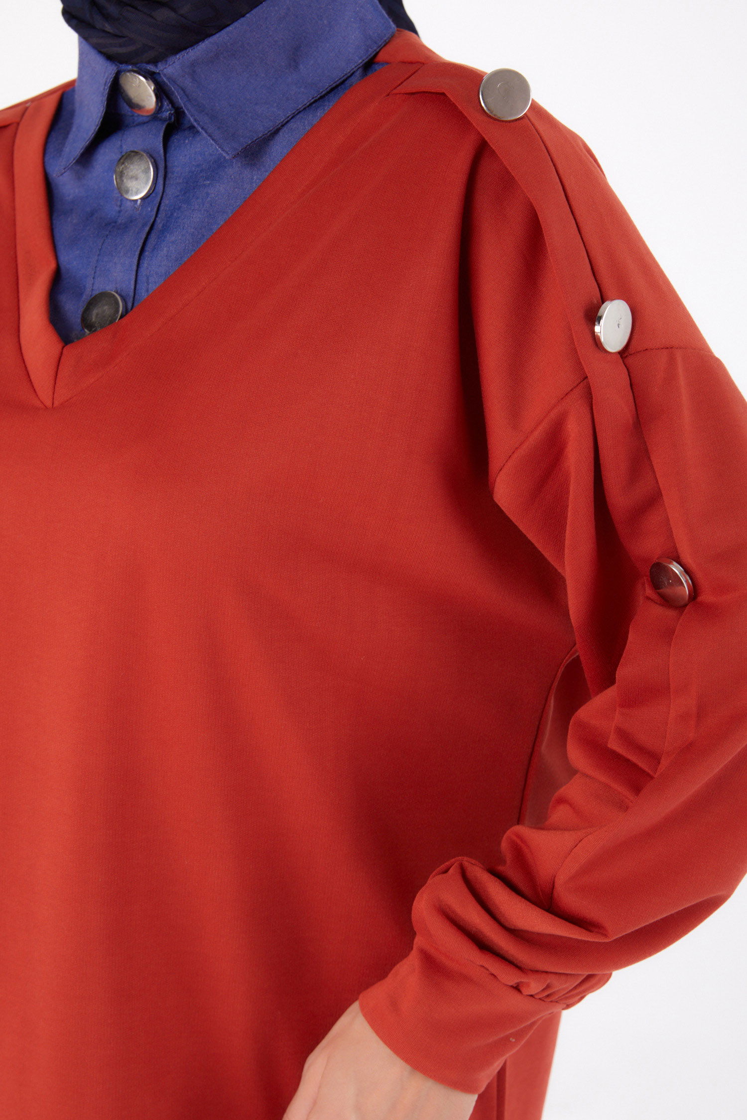 Kot Detaylı Sweatshirt Kiremit - 13298 - 7