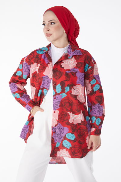 Çicek Desenli Tunik Kirmizi - 13180 