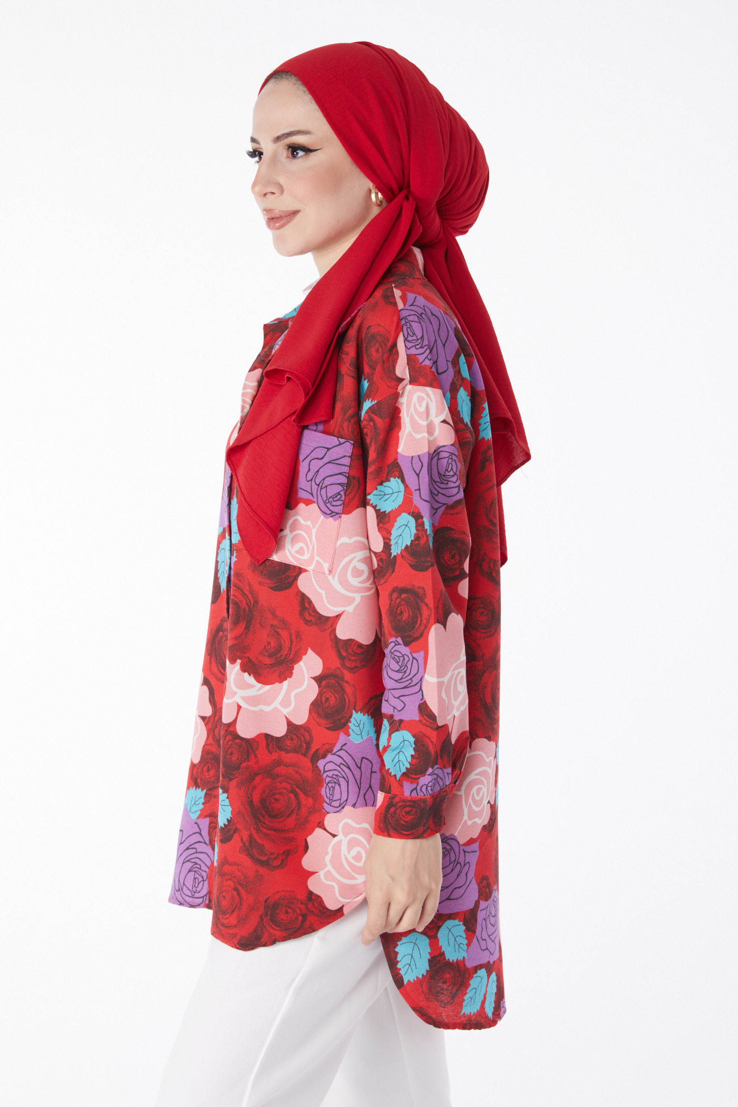 Çicek Desenli Tunik Kirmizi - 13180 - 3