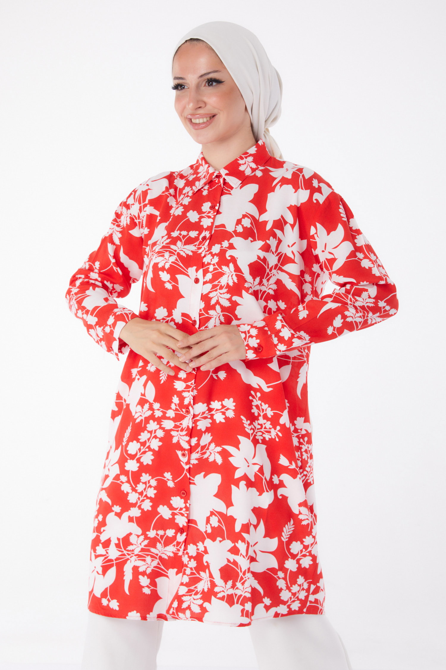 Desenli Tunik Kirmizi - 26002 - 2