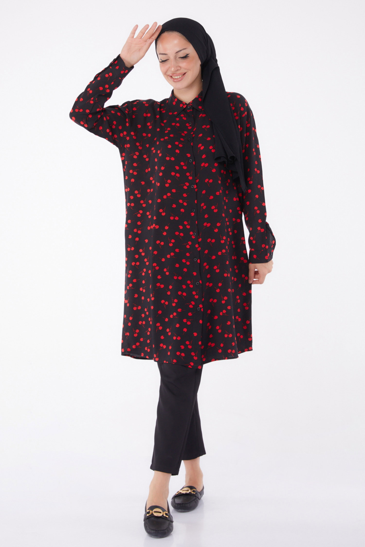 Desenli Tunik Kirmizi - 26005 - 2