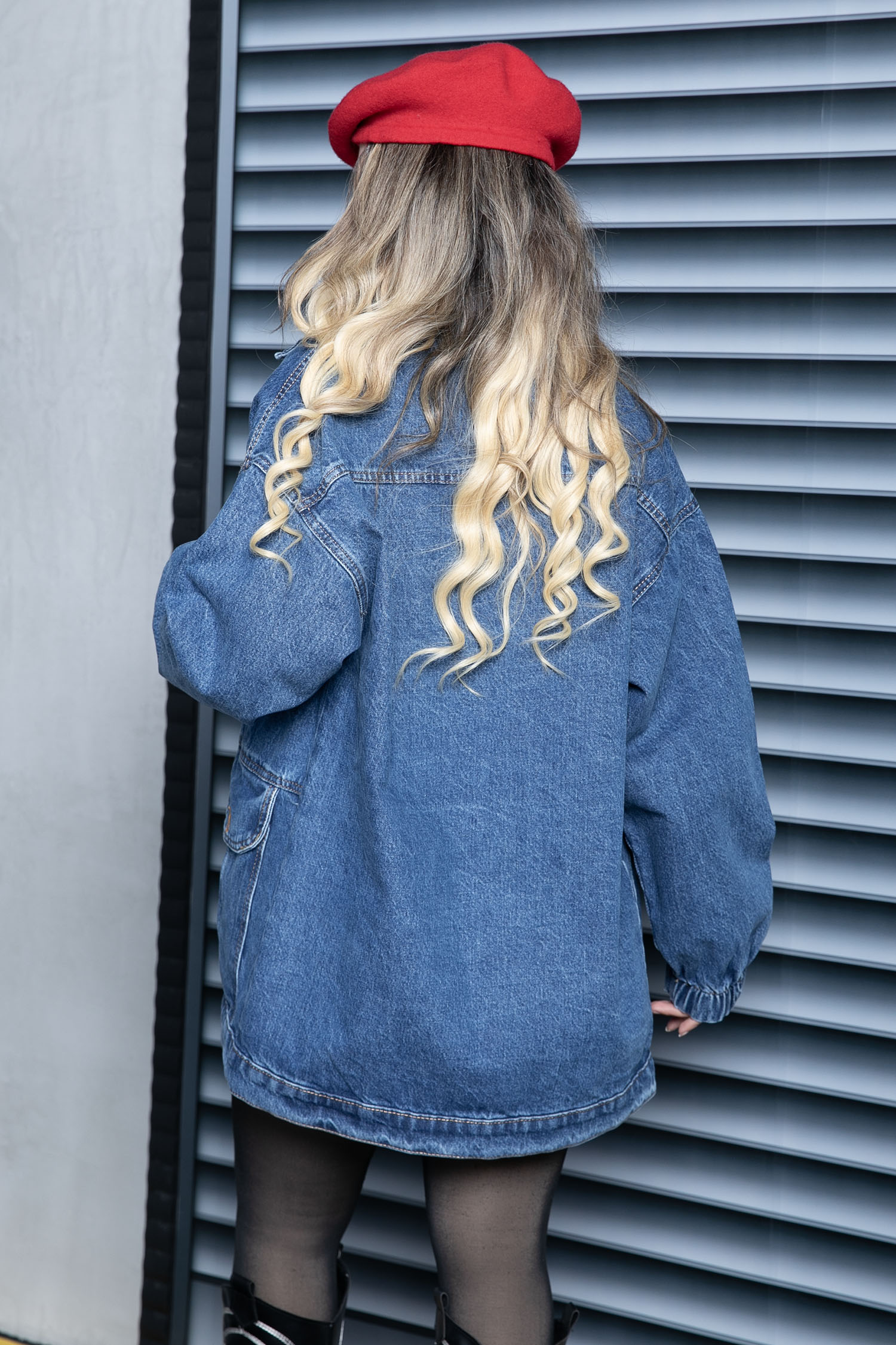 Düz Gömlek Yaka Kadın Koyu Mavi Cepli Kot Ceket - 26578 - 6