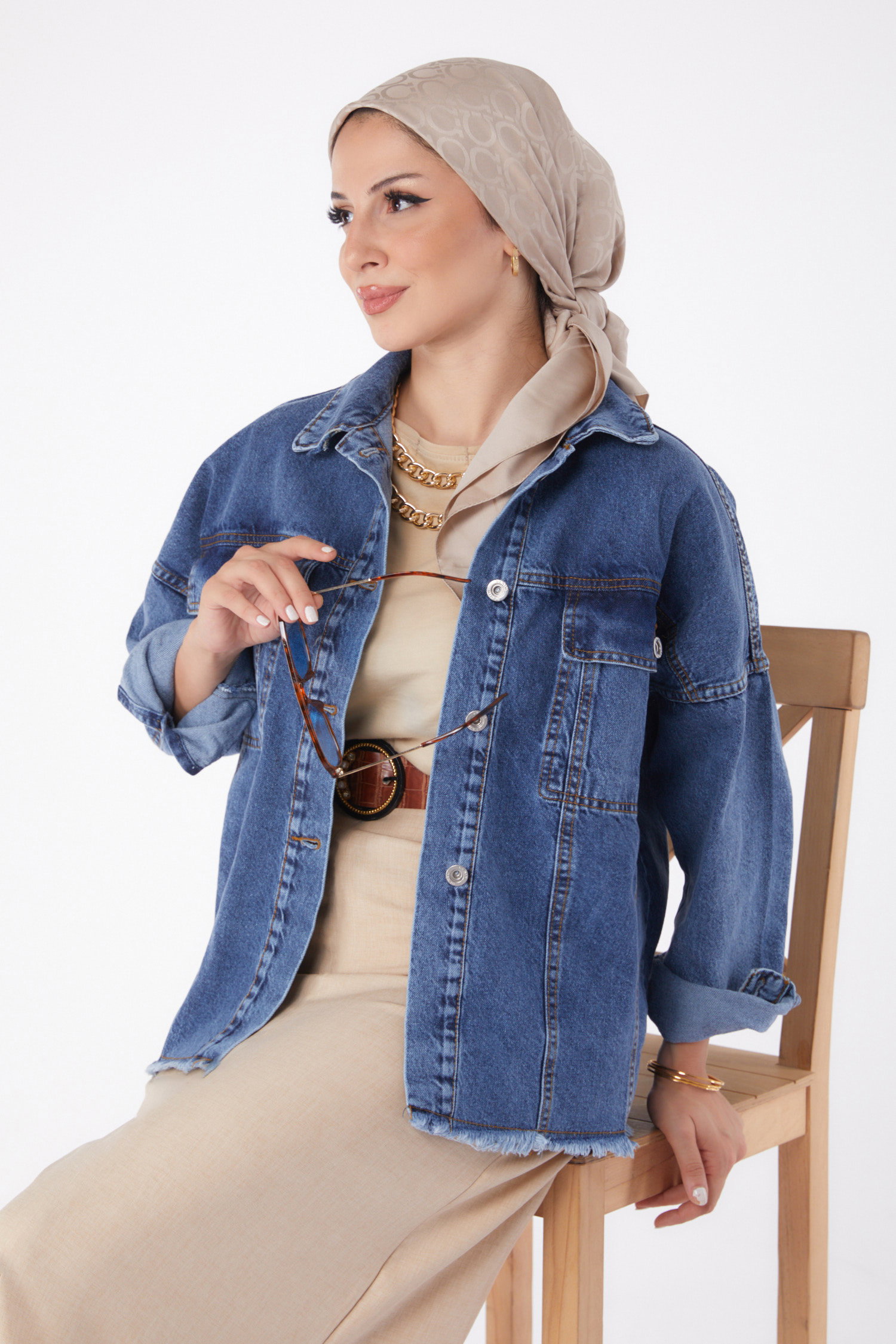 Düz Gömlek Yaka Kadın Koyu Mavi Kapak Cepli Kot Ceket - 26080 - 2