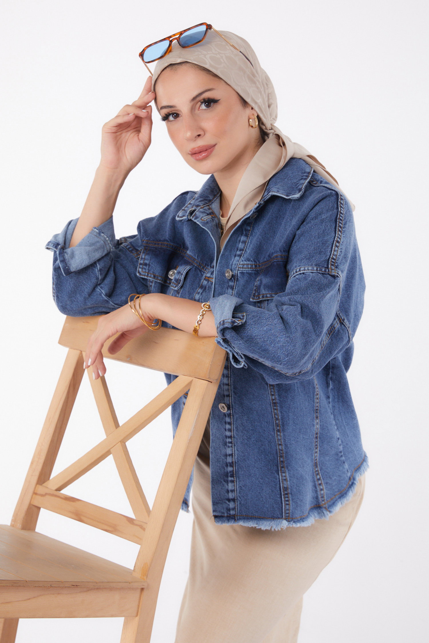 Düz Gömlek Yaka Kadın Koyu Mavi Kapak Cepli Kot Ceket - 26080 - 3