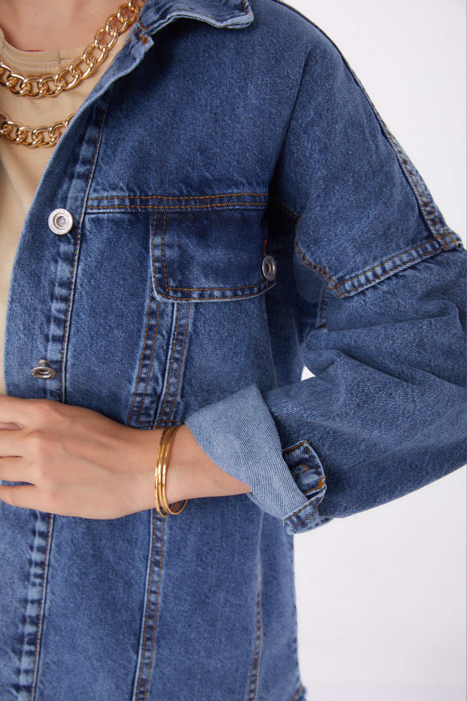 Düz Gömlek Yaka Kadın Koyu Mavi Kapak Cepli Kot Ceket - 26080 - 5