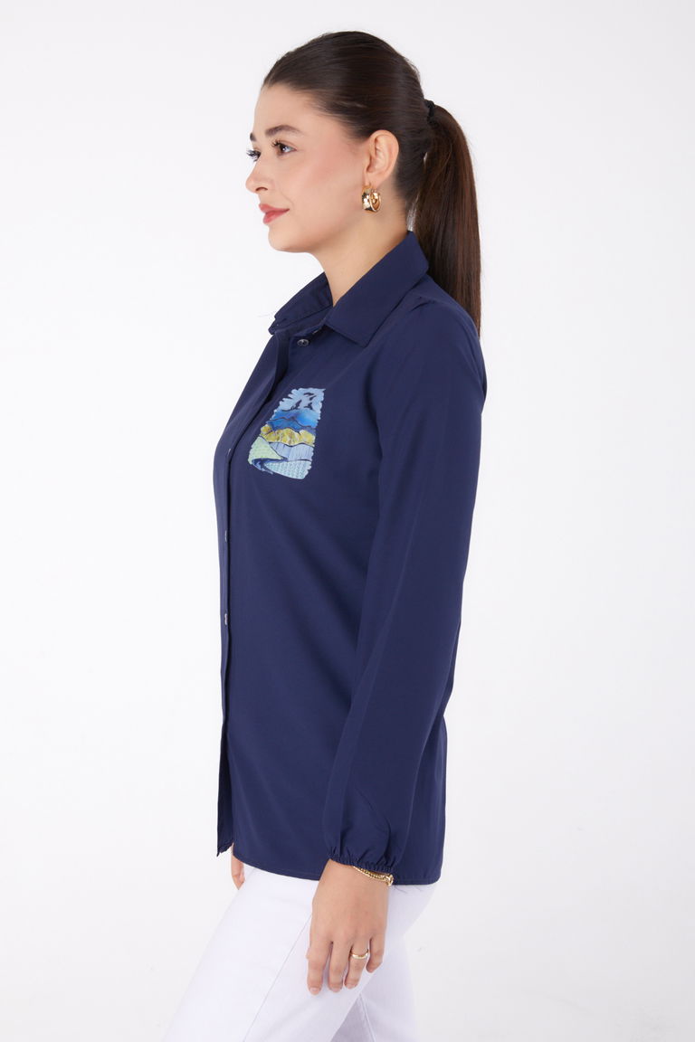 Baskılı Gömlek Lacivert - 13340 - TOFİSA