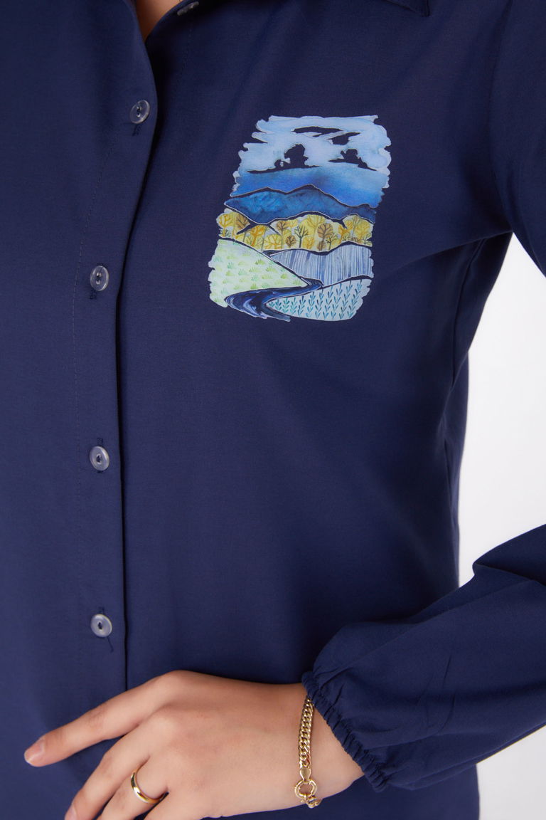 Baskılı Gömlek Lacivert - 13340 - TOFİSA