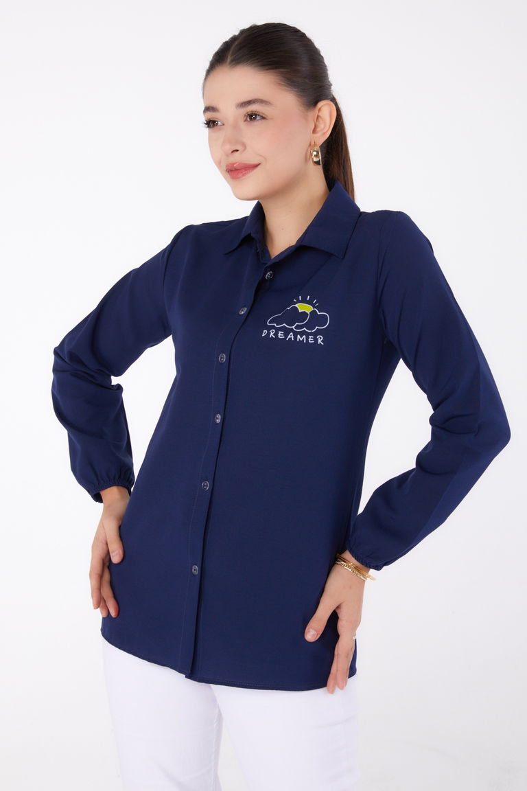 Baskılı Gömlek Lacivert - 13342 - TOFİSA