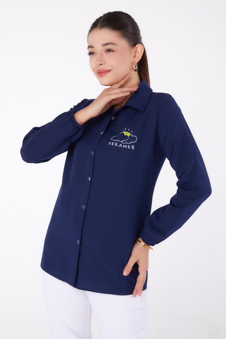 Baskılı Gömlek Lacivert - 13342 - TOFİSA