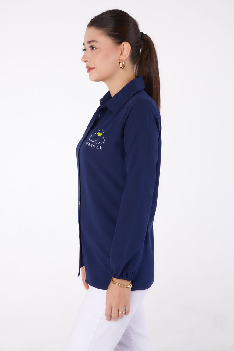 Baskılı Gömlek Lacivert - 13342 - TOFİSA