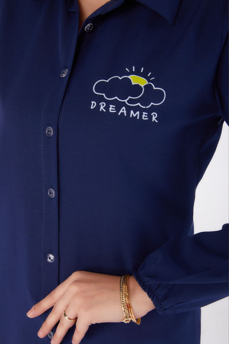 Baskılı Gömlek Lacivert - 13342 - TOFİSA