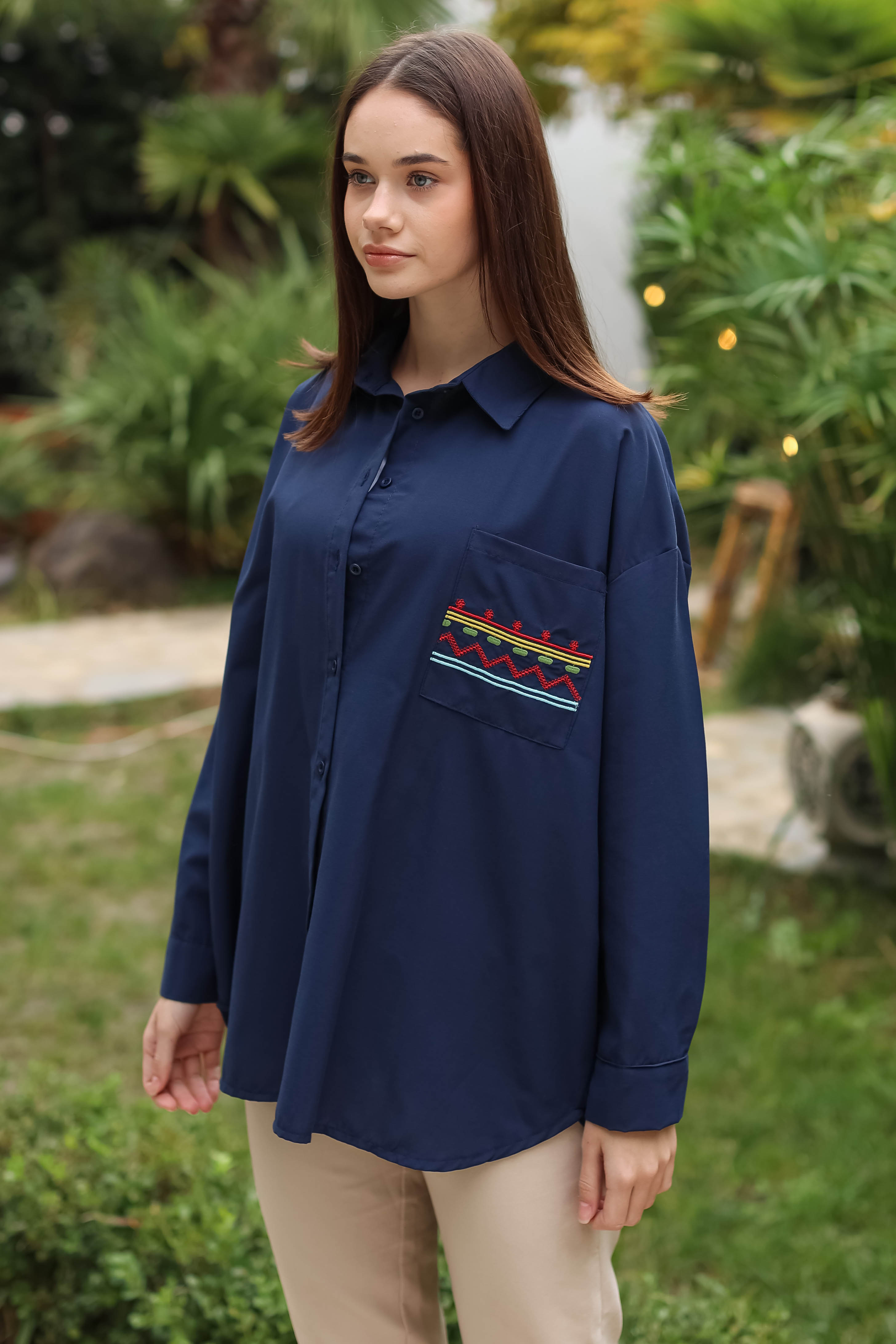 Cep Nakışlı Gömlek Lacivert - 13248 - 1