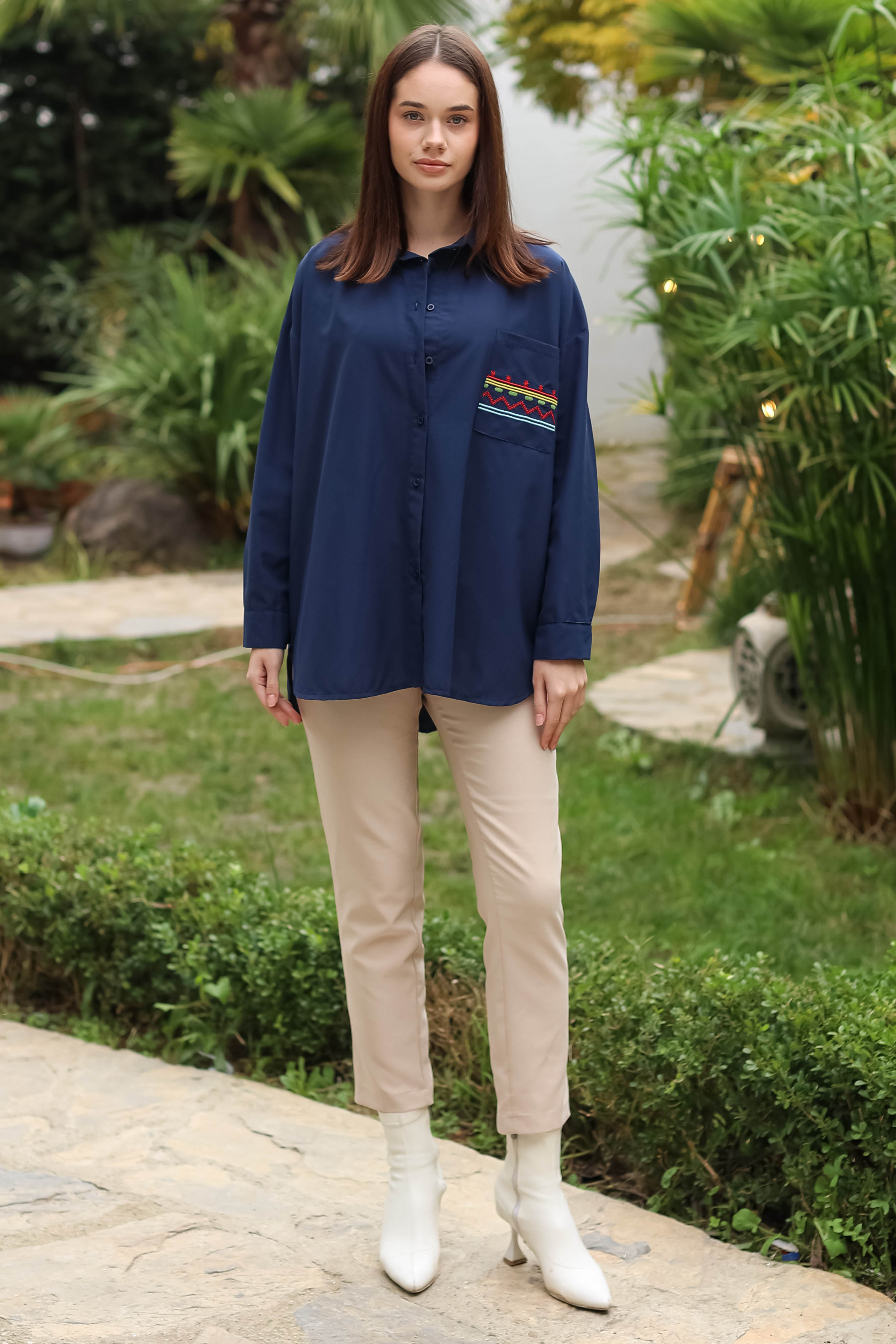 Cep Nakışlı Gömlek Lacivert - 13248 - 2