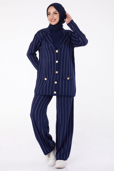 Çizgili Triko Takım Lacivert - 26411 