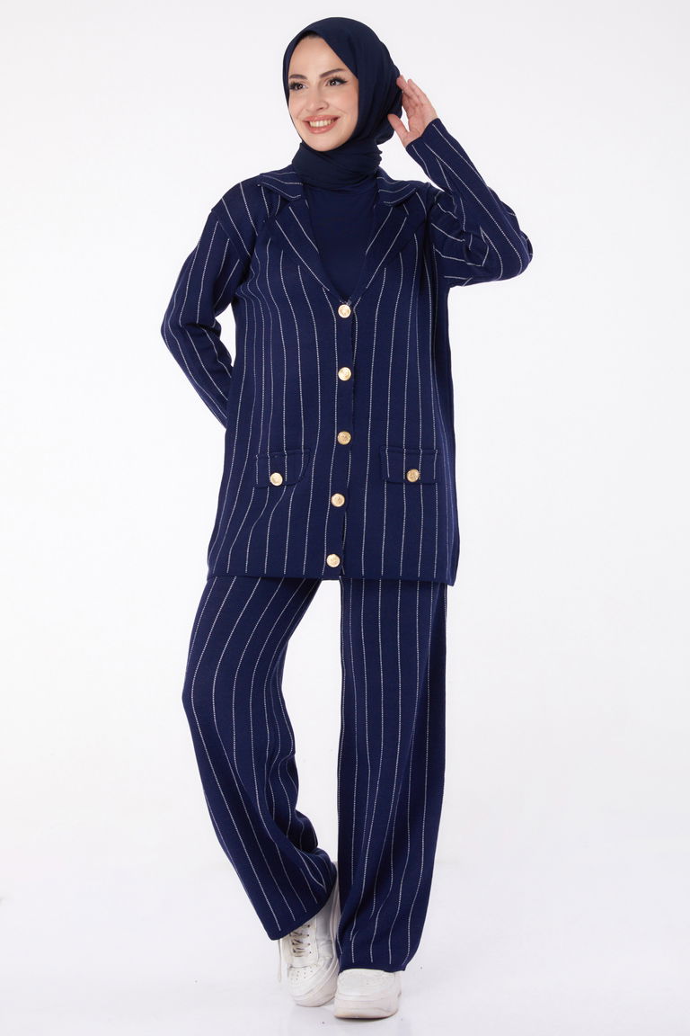 Çizgili Triko Takım Lacivert - 26411 - TOFİSA