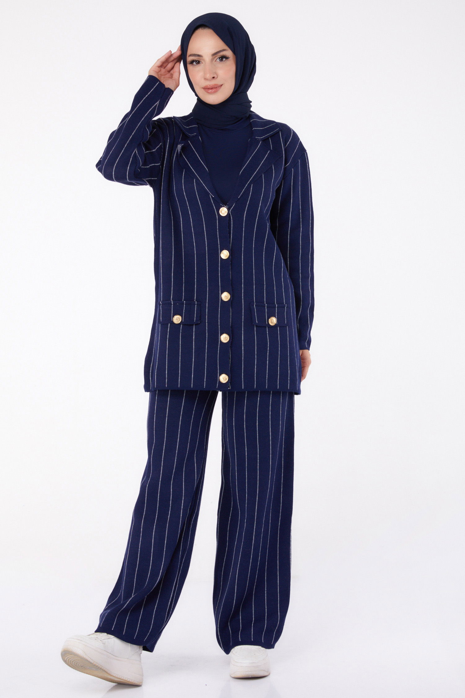 Çizgili Triko Takım Lacivert - 26411 - 2