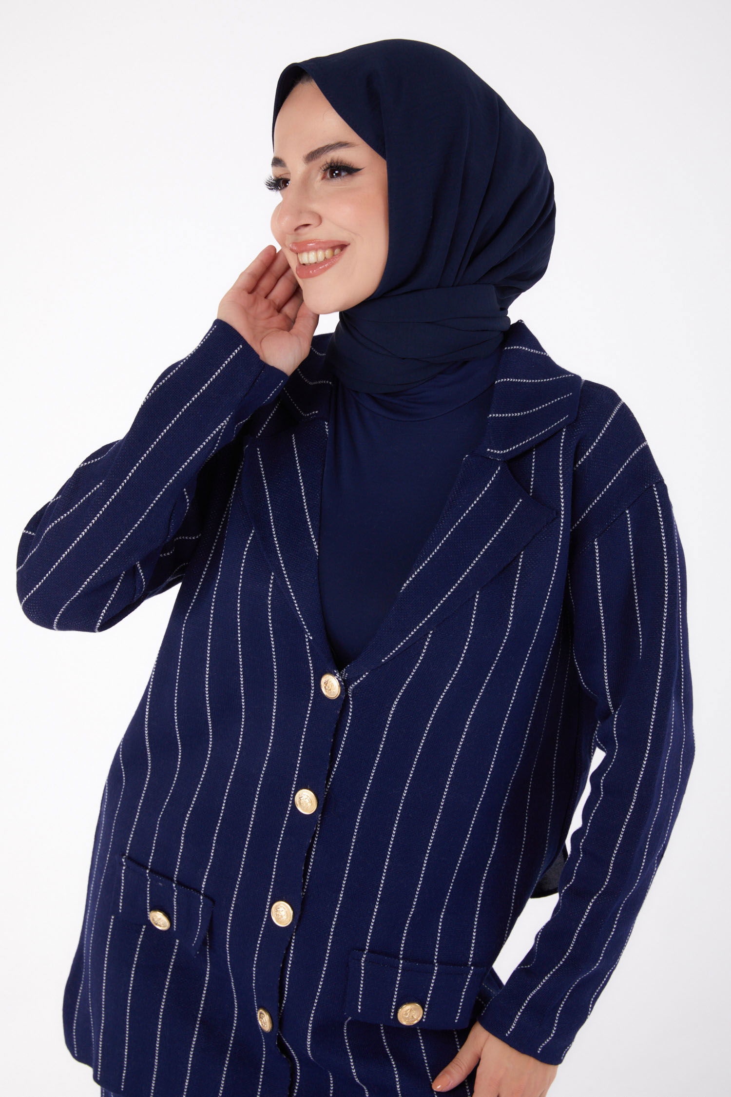 Çizgili Triko Takım Lacivert - 26411 - 3