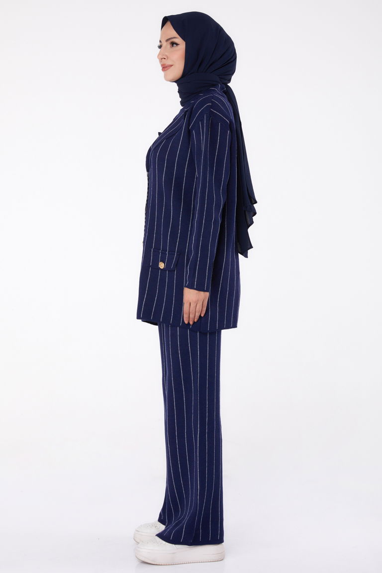Çizgili Triko Takım Lacivert - 26411 - TOFİSA