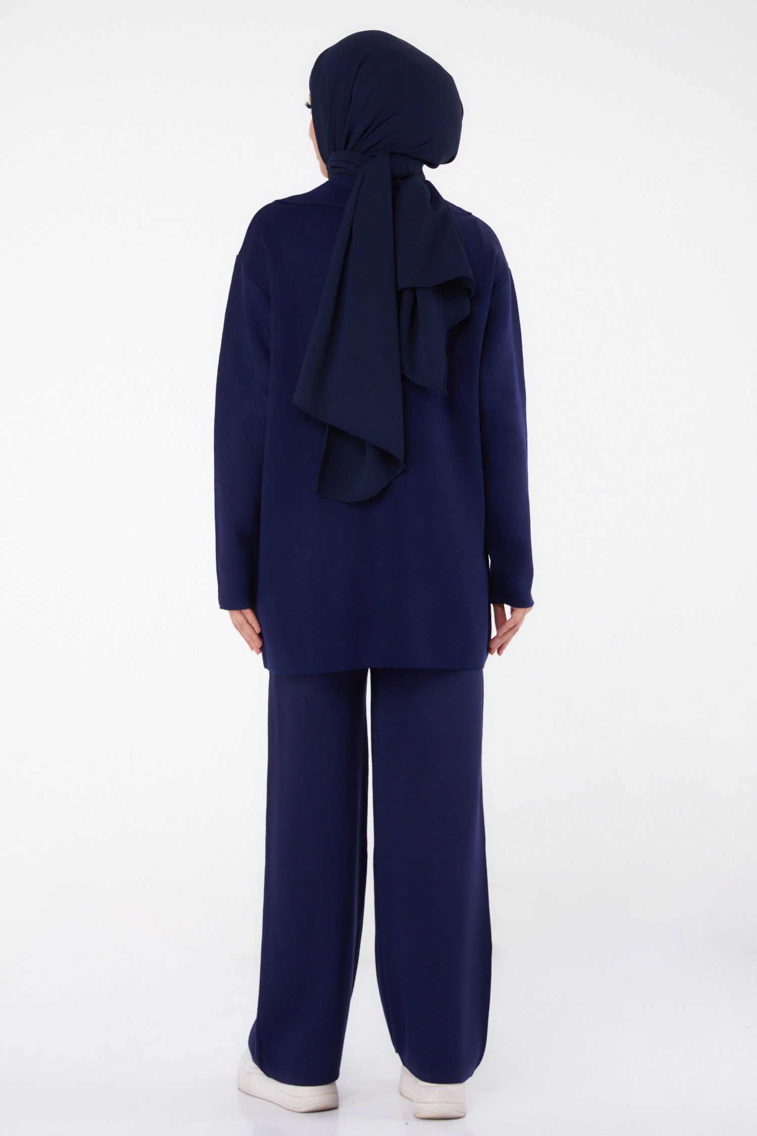 Düz Gömlek Yaka Kadın Lacivert İncili Triko Takım - 26410 - 5