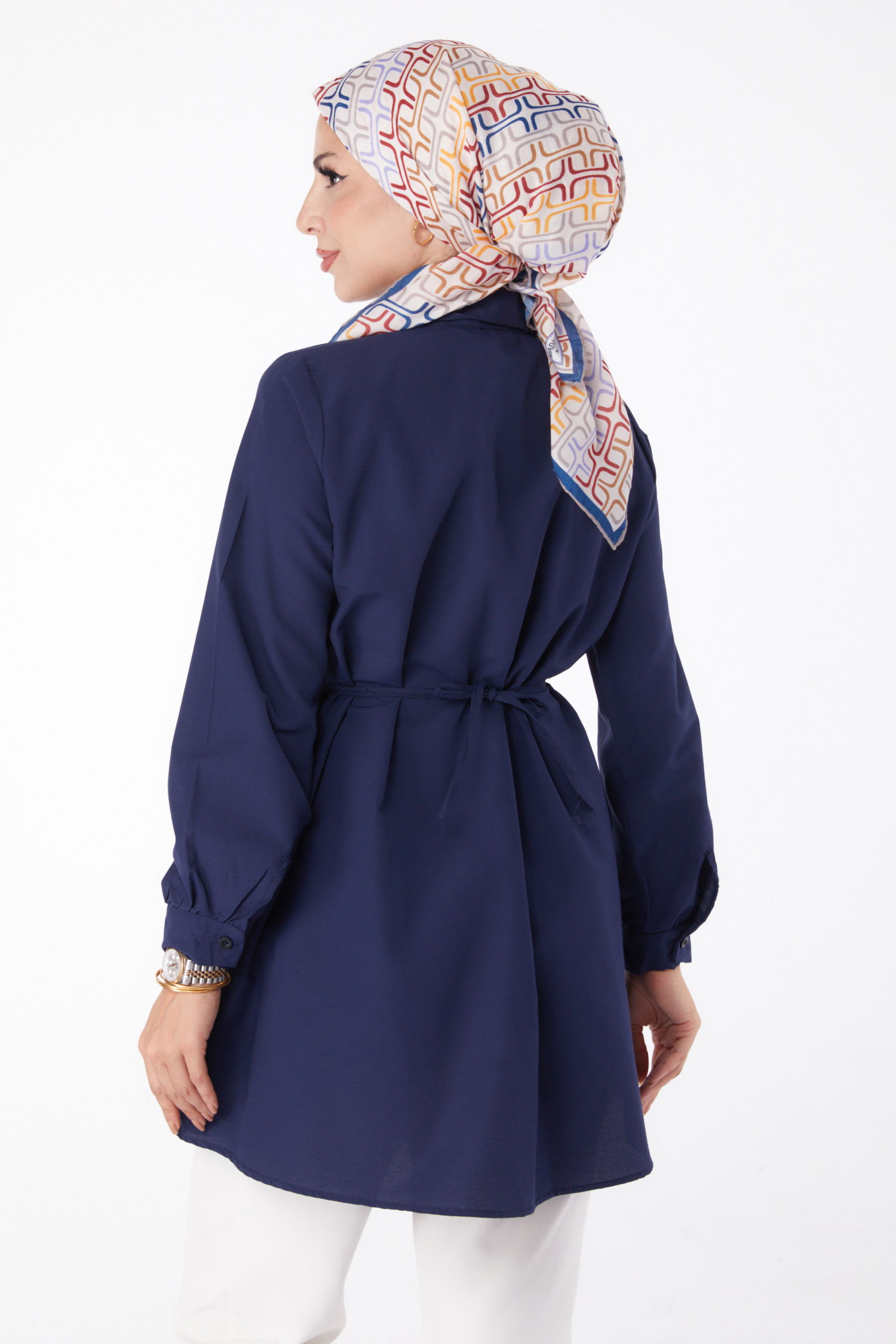 Düz Gömlek Yaka Kadın Lacivert Tunik - 13280 - 5