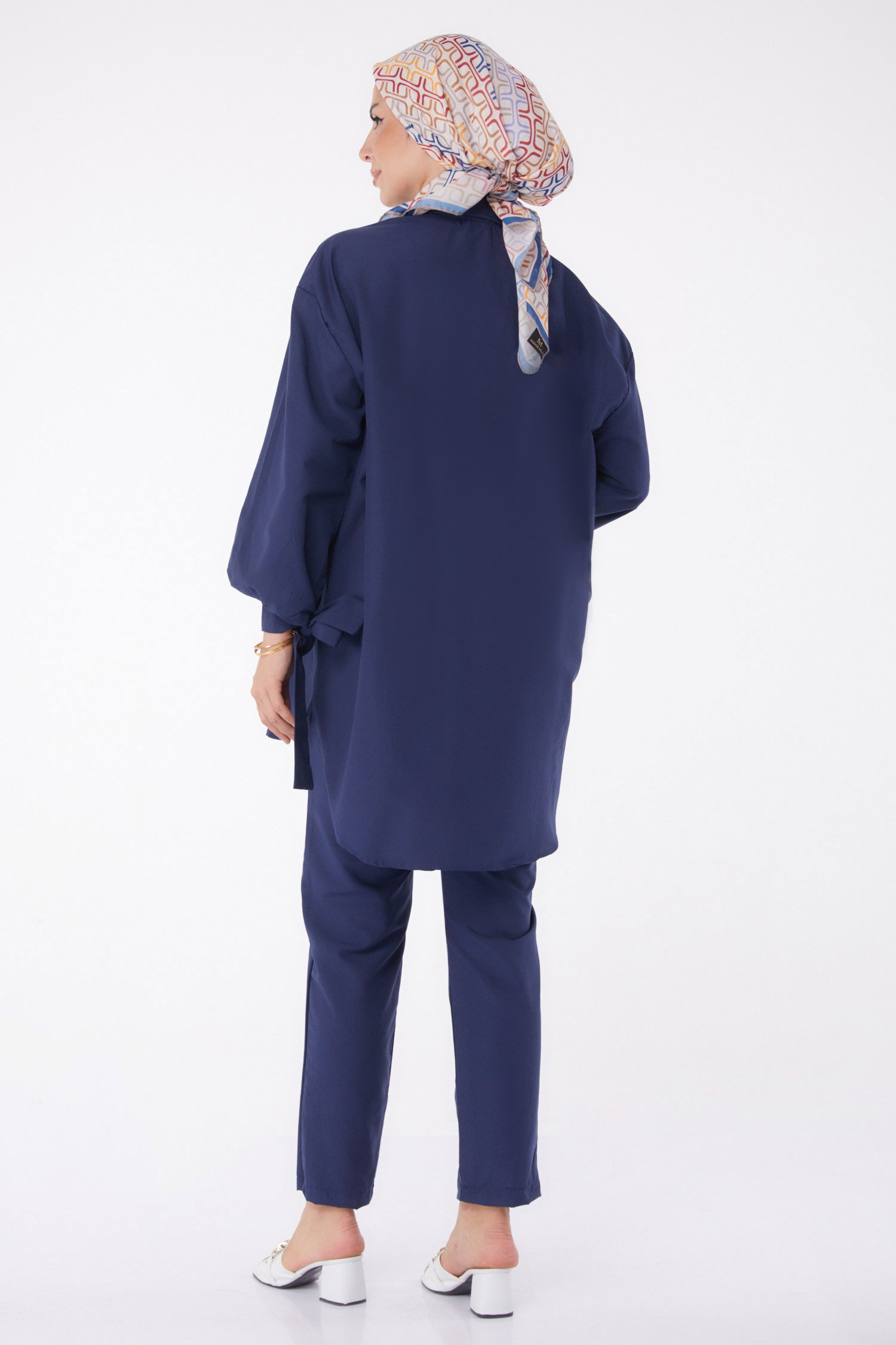 Düz Gömlek Yaka Kadın Lacivert Tunik Pantolon İkili Takım - 13182 - 5