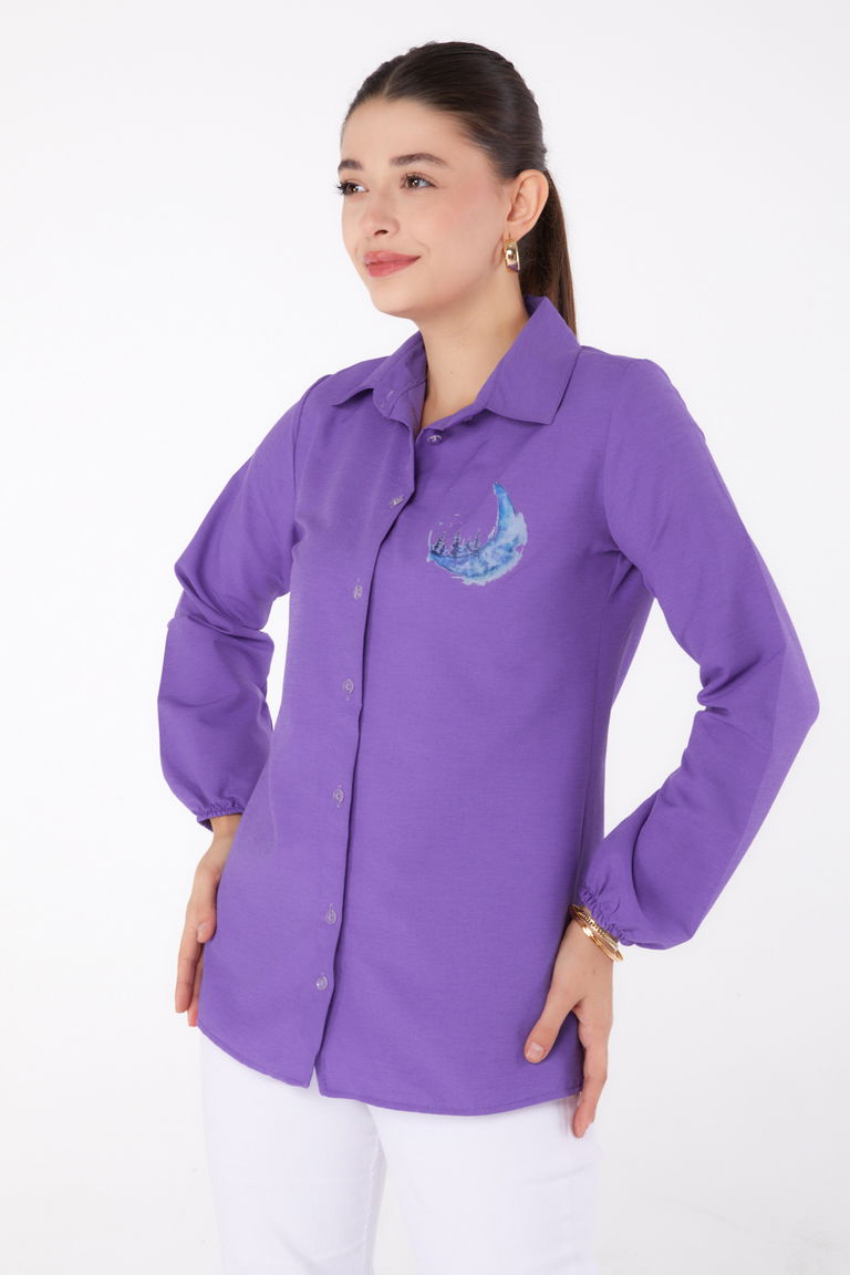 Baskılı Gömlek Lila - 13339 - TOFİSA