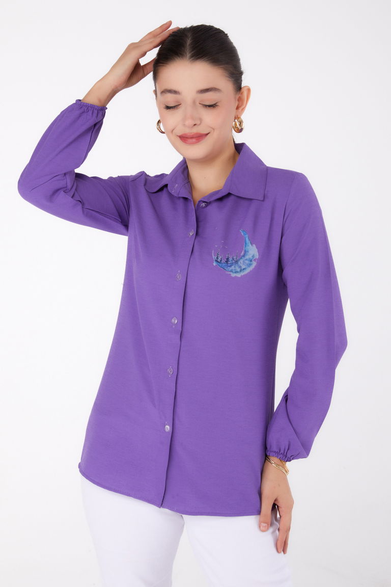 Baskılı Gömlek Lila - 13339 - TOFİSA