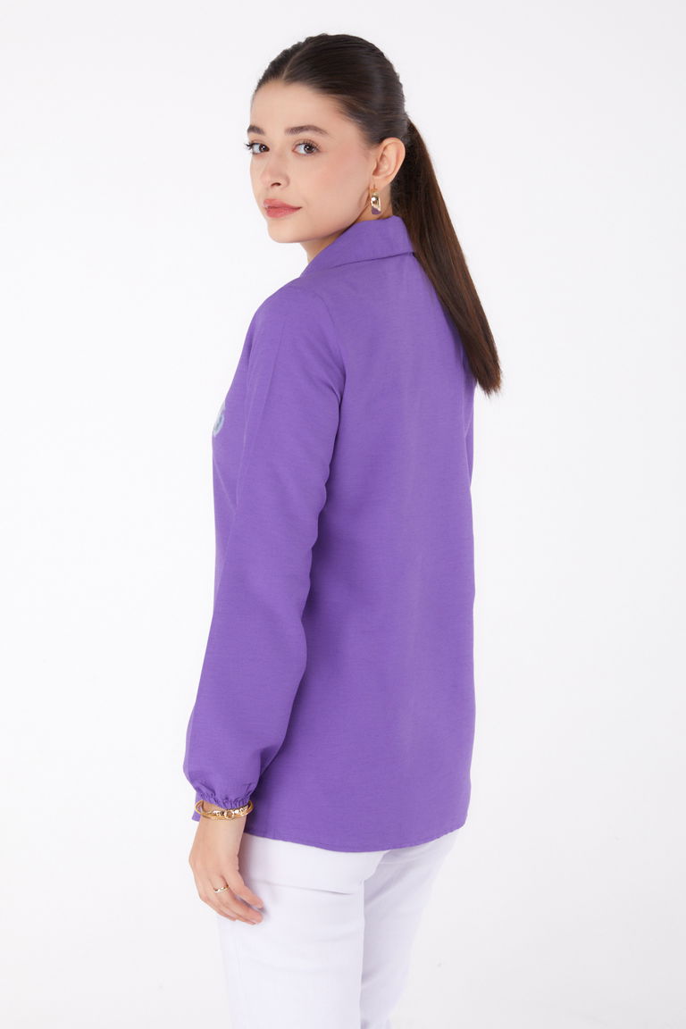 Baskılı Gömlek Lila - 13339 - TOFİSA