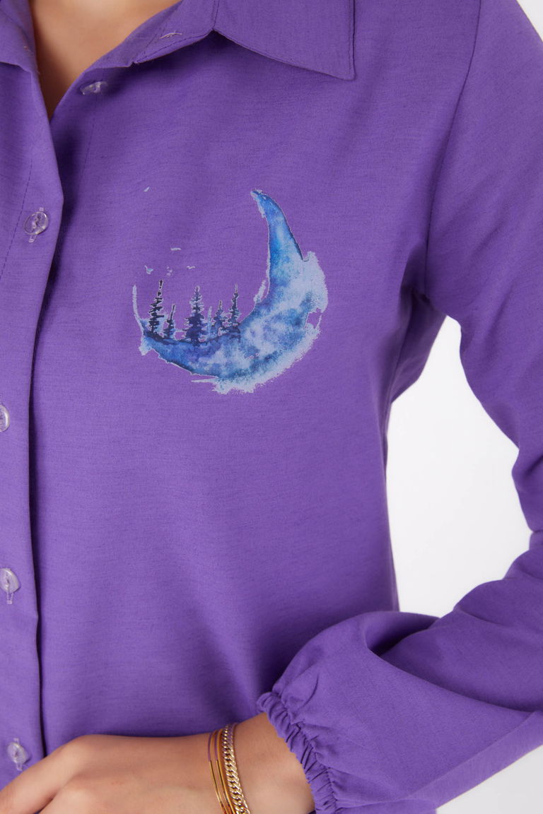 Baskılı Gömlek Lila - 13339 - TOFİSA