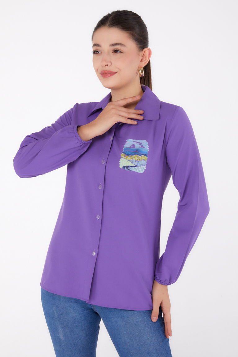 Baskılı Gömlek Lila - 13340 - TOFİSA