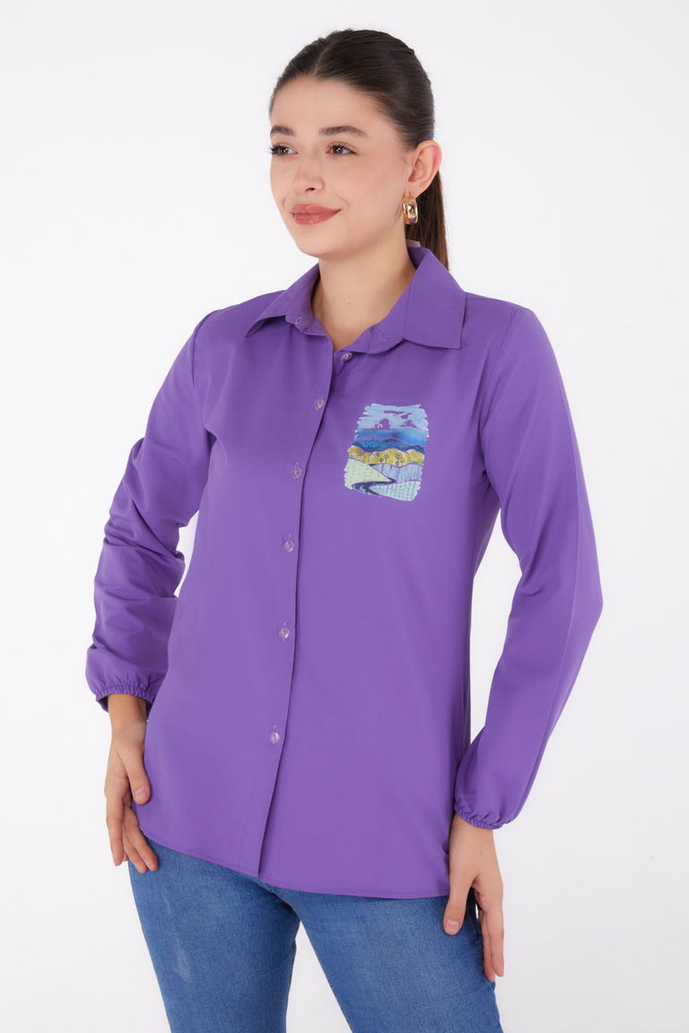 Baskılı Gömlek Lila - 13340 - TOFİSA